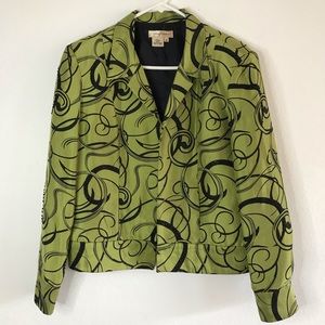 #0047# Transitions SILK lined blazer suit GreenOpen Blazer Size 12